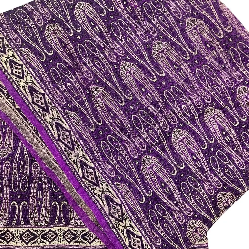 Vintage Large 89” Wool Shawl Wrap Woven Purple Himalayan Paisley Tibet India - Picture 3 of 5